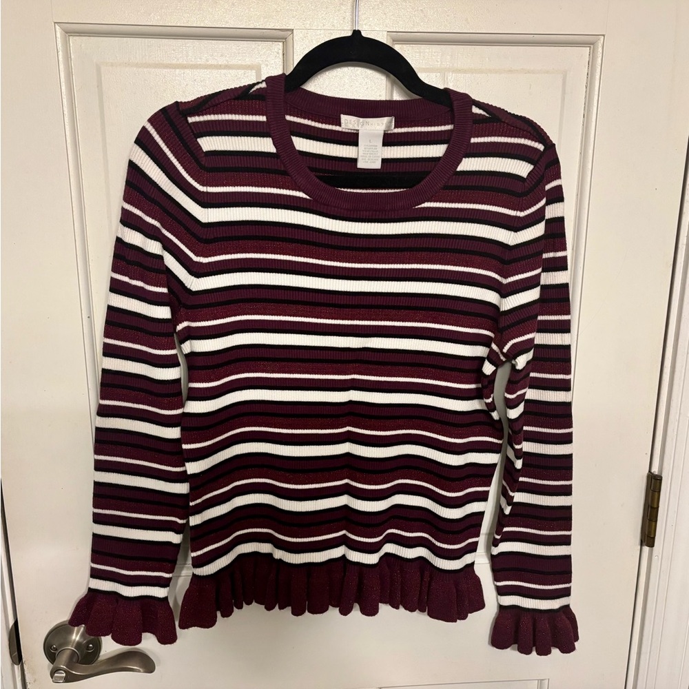 Design History Burgundy and White Striped Long Sleeve Top